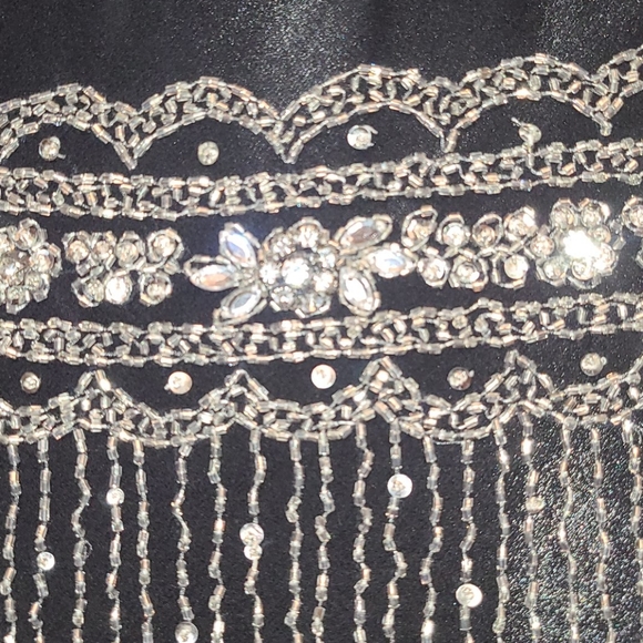 Basix II vintage silver beaded jewel dress flapper 100% silk vtg black 1920s - Picture 5 of 15